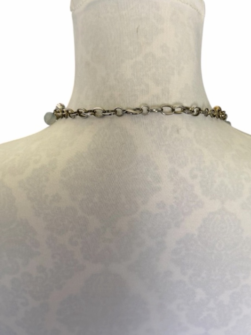 Beaded Y-Necklace with Tassel Pendant | Aqua Gray Crystal Pearl Boho Statement - Picture 2 of 3
